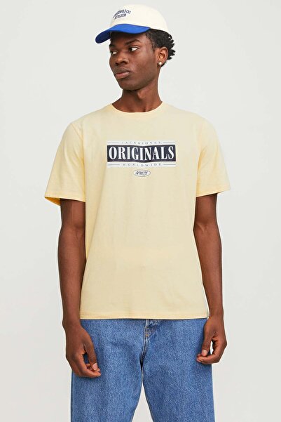 Jack & Jones JORCOBIN TEE SS CREW NECK Sarı Erkek Kısa Kol T-Shirt
