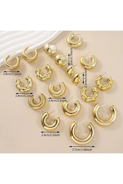 Perry Accesories 9 Çift Kaliteli Kaplama Çift Küpe Gözyaşı Damlası Bottega Küpe Halka Bombe Küpe Çoklu Kombin Küpe