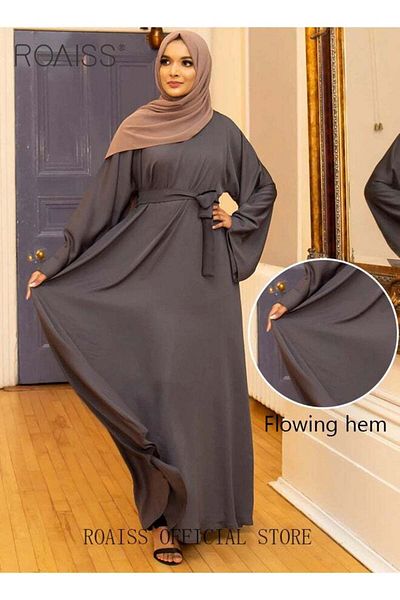 ROAISS Abaya Style Robe with Print Design Hotfix Rhinestones Fashionable Color Matching
