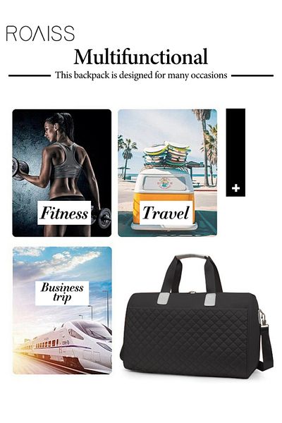 ROAISS Quilted Travel Duffel Bag Large Capacity Lightweight Waterproof Oxford Fabric Multipurpose Shoulder