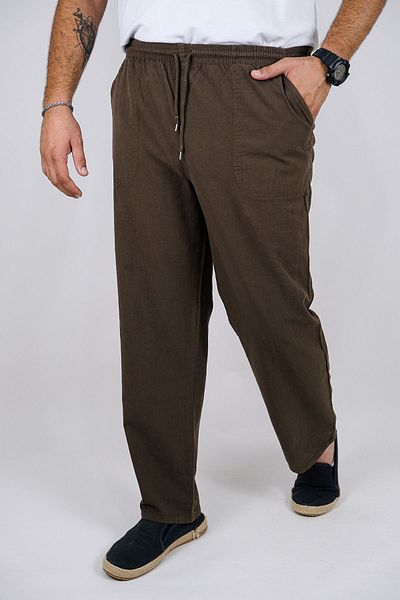 Yakamoz Tekstil Men's Linen Summer Trousers - Brown