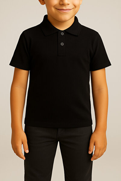 FATELLA Unisex Children's Short Sleeve Normal Pattern Comfort Polo Collar Sol...