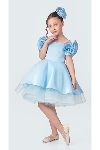 Mnk Baby&Kids Βραδινό φόρεμα για κορίτσια Fanari Crepe Satin Green Backed M00735 ΜΠΛΕ