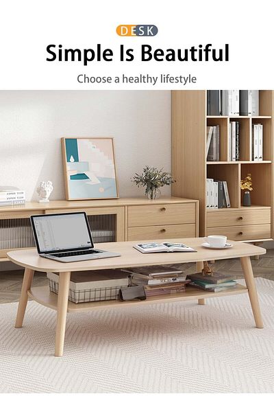EqiEch Modern Double Layer MDF Coffee Table with Large Storage for Living Room/Office