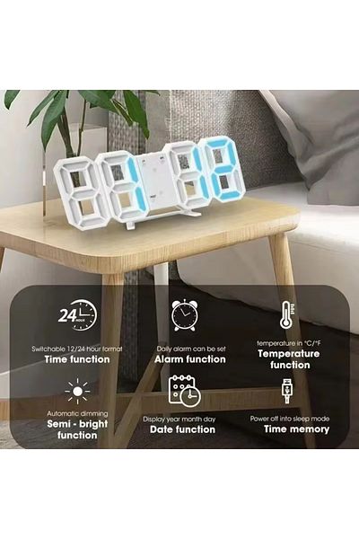 Choice Blue 3d Digital Wall Clock Glow Night Mode Led Living Room Adjustable Electronic Clock