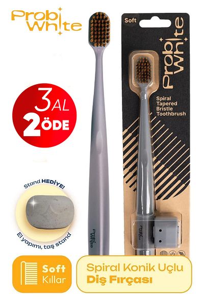 Probident Probiwhite Spiral Natural Vegan Toothbrush - Handmade Stand Gift