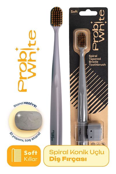 Probident Probiwhite Spiral Natural Vegan Toothbrush - Handmade Stand Gift