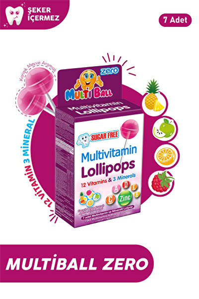 Multiball Zero ( Şekersiz ) 7 Adet Lolipops 12 Vitamin 3 Mineral