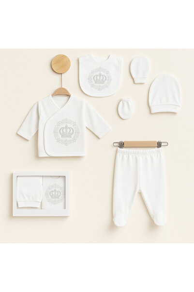 mia mia 5 Piece Gray Crown Embroidered Hospital Discharge Set