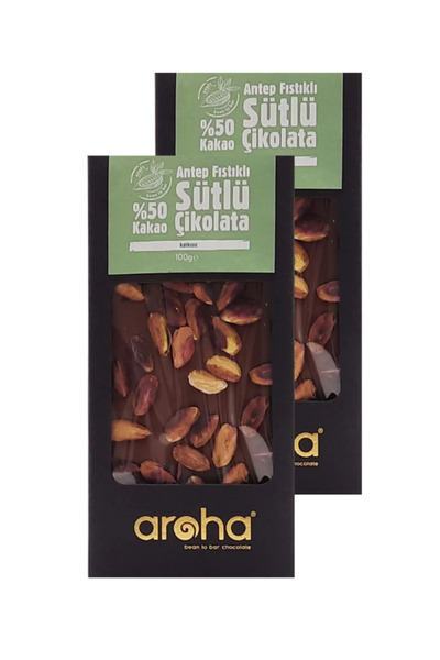 AROHA %50 Kakao Antep Fıstıklı Sütlü Çikolata 2'li Paket (100 G X 2 Adet)