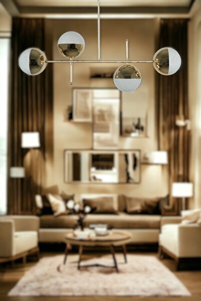 Fer Avize Çello Modern Tasarım Metal Gold Renk Cafe - Salon - Mutfak – Yatak odası – Led 4'lü avize