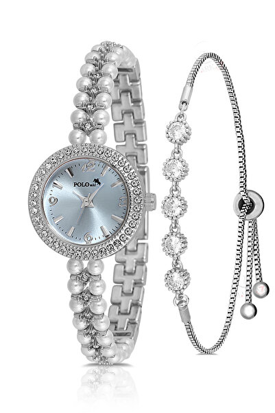 Polo Air İnci Taşlı Görünümlü Kadın Kol Saati Zirkon Taşlı 5 Taş Bileklik Kom...