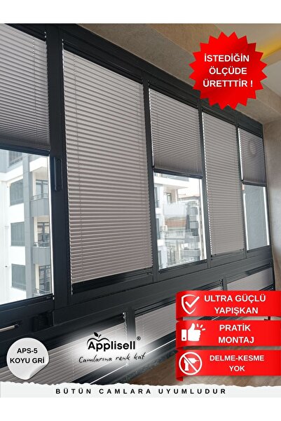Vip Applisell Plise Perde Ultra Yapışkanlı Cam Balkon Perdesi - Kolay Montaj ...