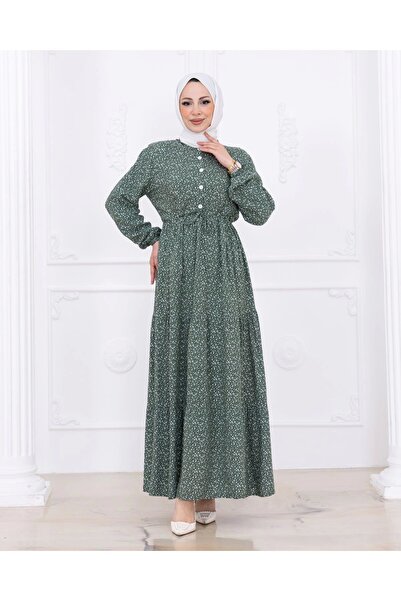 MSK Fashion Çiçek Desen Düğmeli Elbise