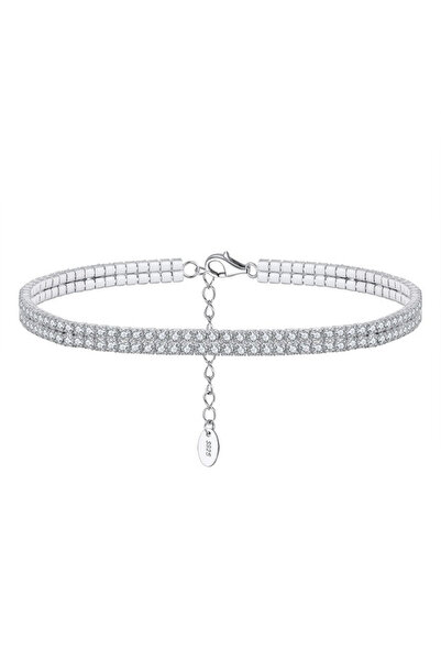 delis Сребърна гривна за глезен от тенис 925, Jw526, двоен модел, родийно пок...