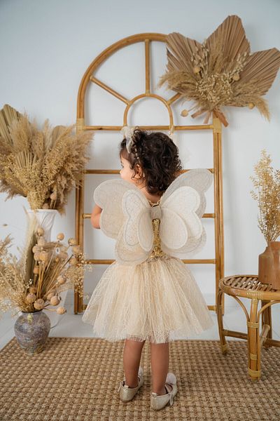 DUCA KIDS Κοριτσίστικο σετ Tutu με φτερωτό κρόπ γενεθλίων 3-4 ετών / Χρώμα εκρού