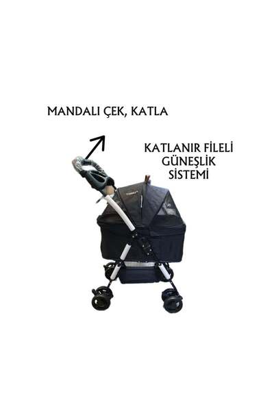 Tommy Evcil Hayvan Arabası 65x45x95cm Siyah Max 15 Kg
