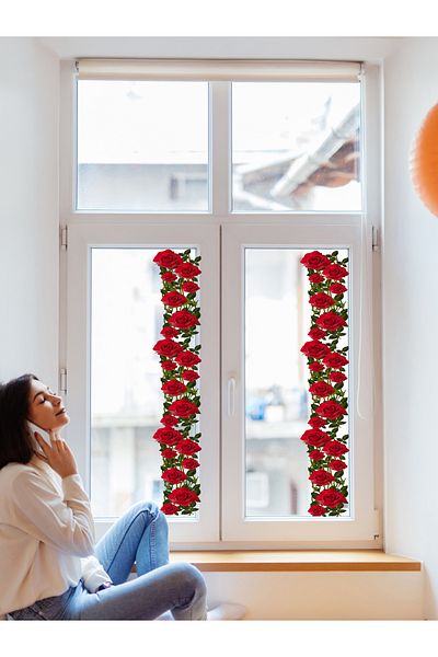 MAARS Reversible Red Rose Patterned Glass Sticker - Transparent Material, Window Decor
