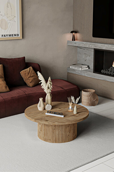 FAYMEND KOOKY Modern Yuvarlak Meşe Ahşap Orta Sehpa '70cm'