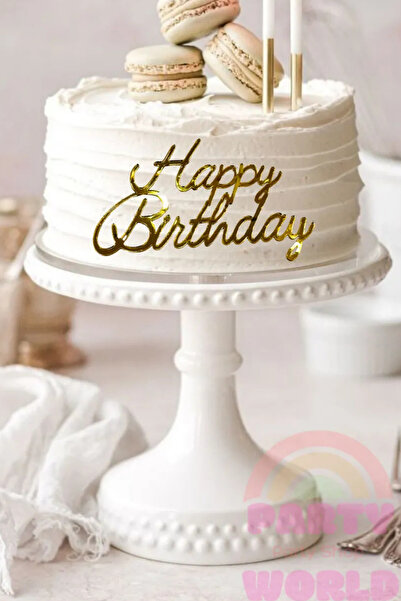 party world Happy Birthday Gold Renkli Pleksi Pasta Orta Yazı