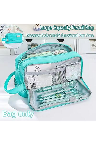 Choice Green Pencil Bag For School Students With Large Capacity Multi-functional Pen Case Macaron Color Mat