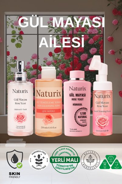 Naturix منشط تنظيف البشرة بالخميرة الوردية 250 مل - تفتيح البشرة وشد المسام ومكافحة الرؤوس السوداء