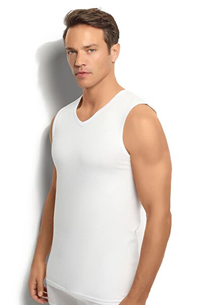 Jiber White Cotton V-Neck Men's Undershirt - 123