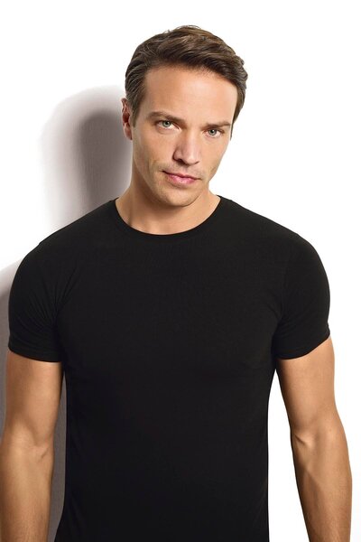Jiber Men's Black Modal Cotton Crew Neck 2-Piece Undershirt 251