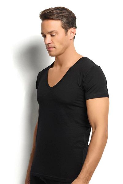 Jiber Men's Black Cotton Lycra V-Neck Undershirt 213