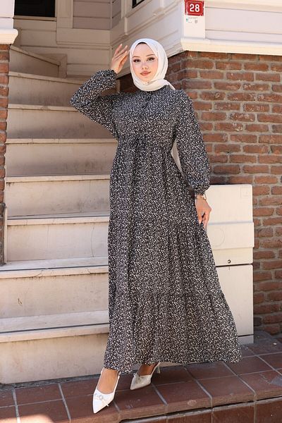 MSK Fashion Φόρεμα με μοτίβο λουλουδιών με κουμπί μαύρο