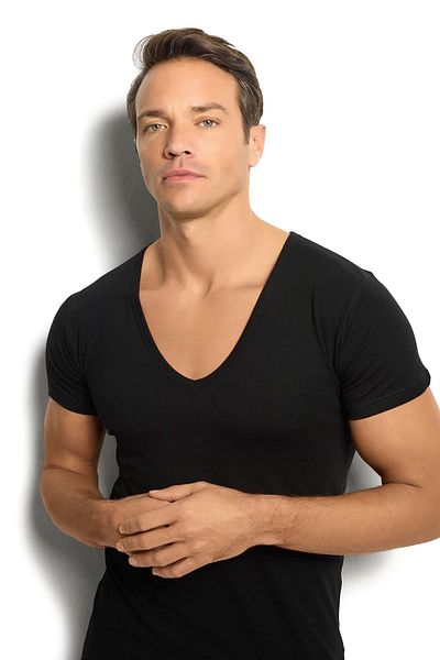 Jiber Men's Black Cotton Lycra V-Neck Undershirt 213