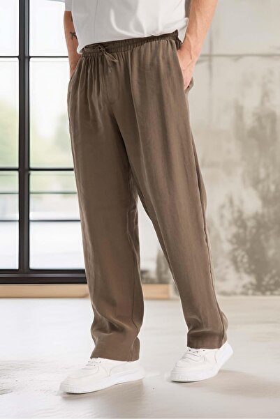 Valiberta Modal Kumaş Rahat Kalıp Düz Paça Jogger Erkek Pantolon - Vizon