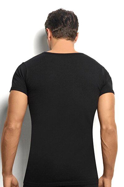 Jiber Men's Black Cotton Lycra V-Neck Undershirt 213