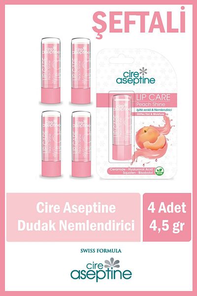 CIRE ASEPTINE Lip Care Peach Colored Lip Moisturizer 4.5 g X 4 Pieces