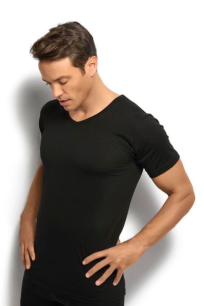 Jiber Men's Black Cotton V-Neck Undershirt 112
