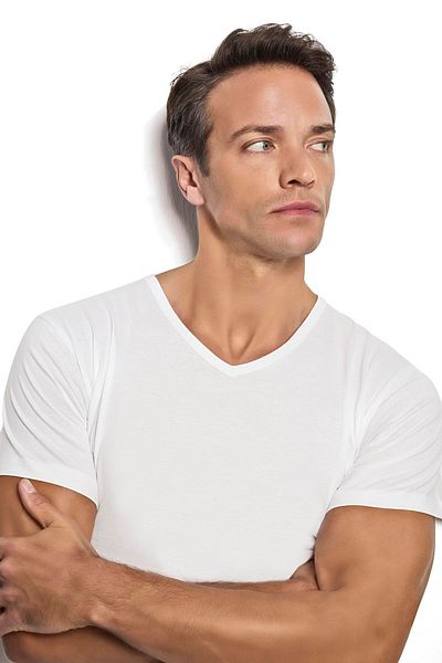 Jiber Men's White Cotton V-Neck Undershirt 105