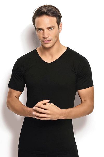 Jiber Men's Black Cotton V-Neck Undershirt 112