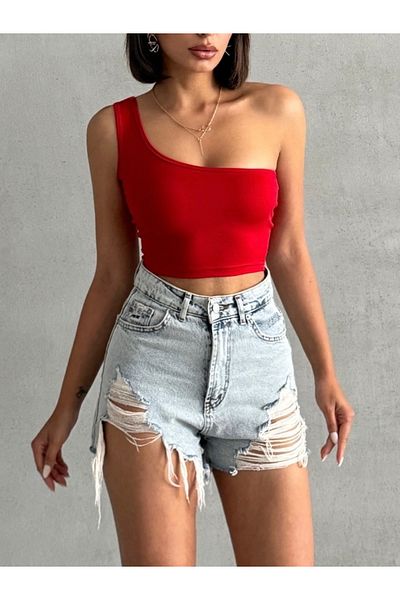 The Base Women's Red Scuba One Shoulder Crop Top