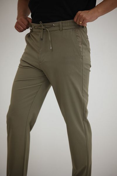 EXSPORT Men's Side Pockets, Elastic Waist, Lace-Up Belt, Relaxed Fit, Comfortable Cut Cool Fabric Trousers