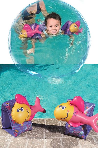 Ewason Girl's Poncho Beach Towel Hooded + Swimming Sleeve Inflatable Fish