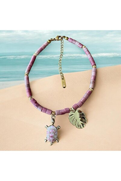 MODA Natural Stone Women's Anklet - a Quality Rhodonite Stone, Handmade Desig...