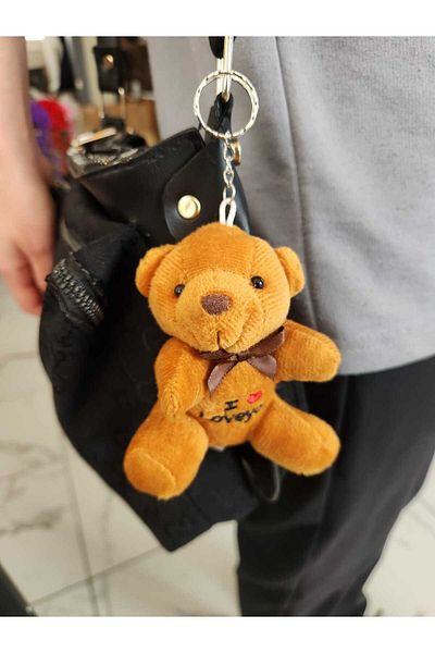 LUZAB I Love You Written Luxury Plush Teddy Bear Keychain 10 cm Ornament Material Brown