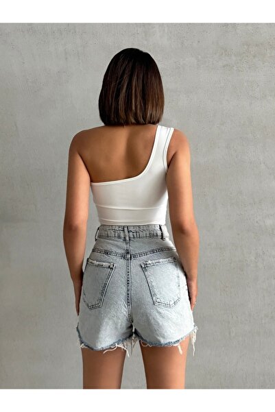 The Base Women's Ecru Scuba One Shoulder Crop Top