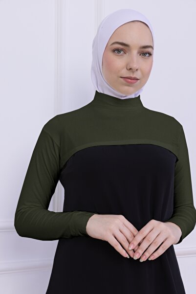 Loggia Γυναικείο κορμάκι Hijab Crop Bolero με ζιβάγκο με λαιμόκοψη και μανίκια χακί πράσινο - γιακά από λύκρα