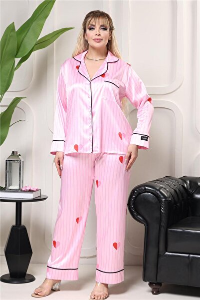 COCCOLARSI Incanto Rosa Saten Uzun Pijama Takımı (Geniş Beden Aralığı)