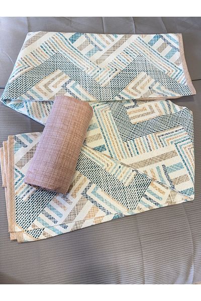 ŞENER HOME Meander Patterned Sheet Elastic Single Pique Set