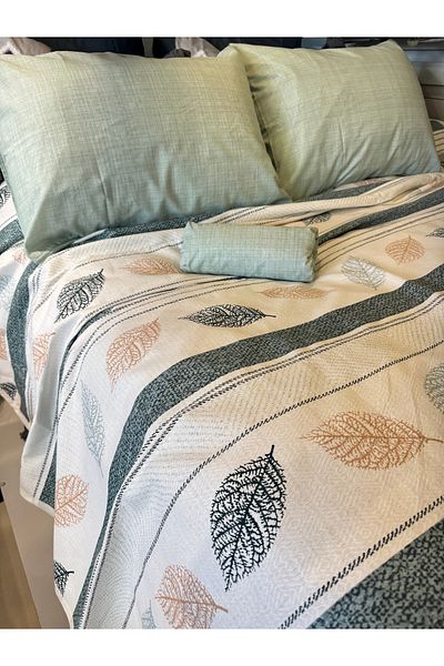 ŞENER HOME Leaf Patterned Sheet Elastic Single Pique Set