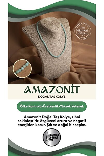 OSMANLI DEĞERLİ TAŞ Sertifikalı Amazonit Doğal Taş Kolye – İç Huzuru ve Şıklı...