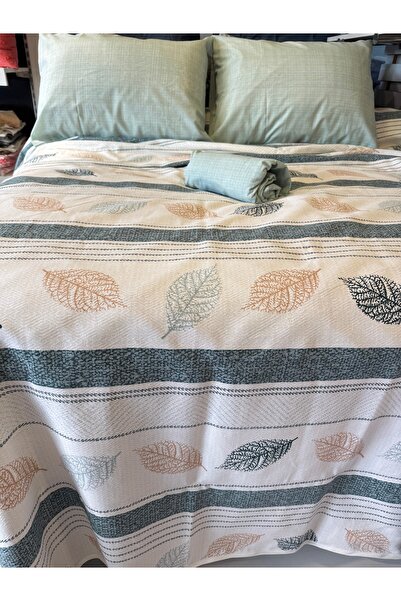 ŞENER HOME Leaf Patterned Sheet Elastic Single Pique Set
