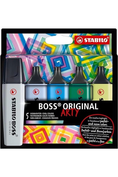 Stabilo BOSS ORIGINAL ARTY - Fosforlu Kalem - 5'li Paket - Soğuk Renkler